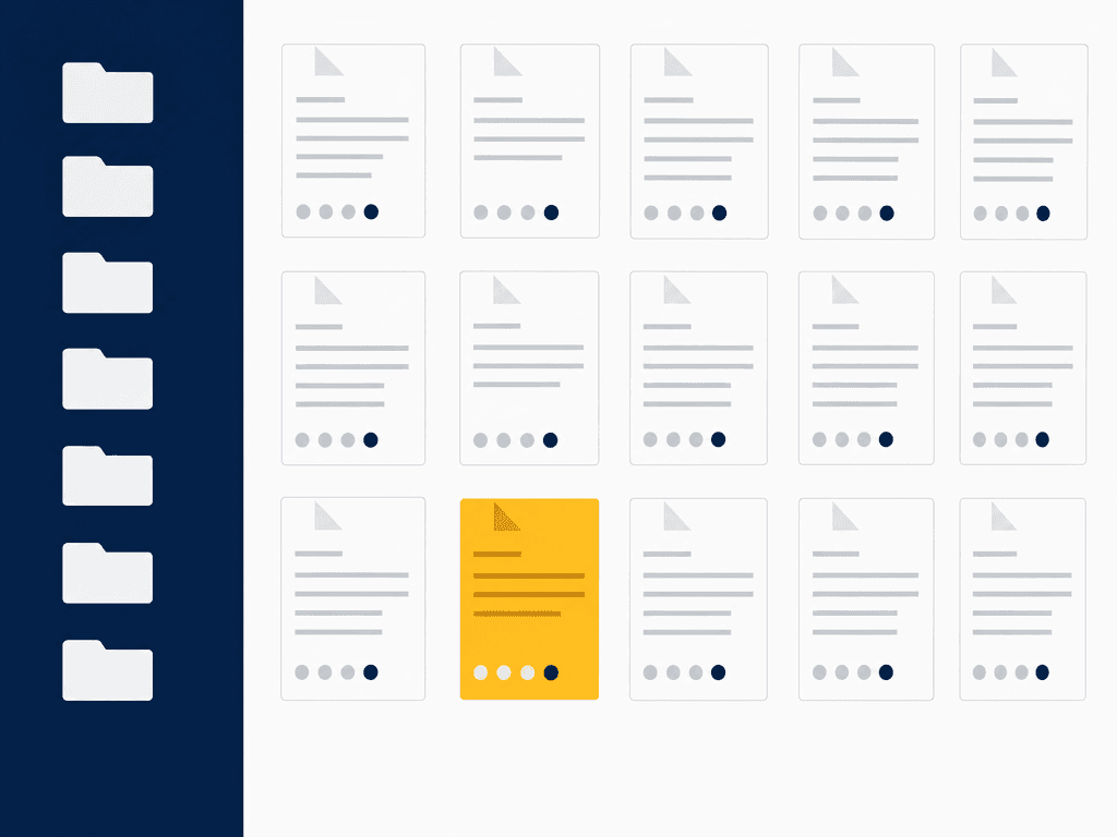 Shared document library interface with folders on the left and a grid of document tiles